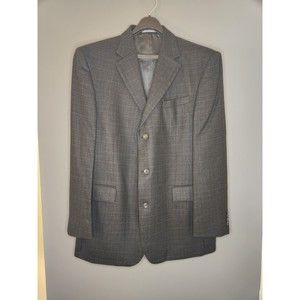 Oscar De La Renta Suit Jacket Men's 44L‎ Gray Plaid 100% Wool